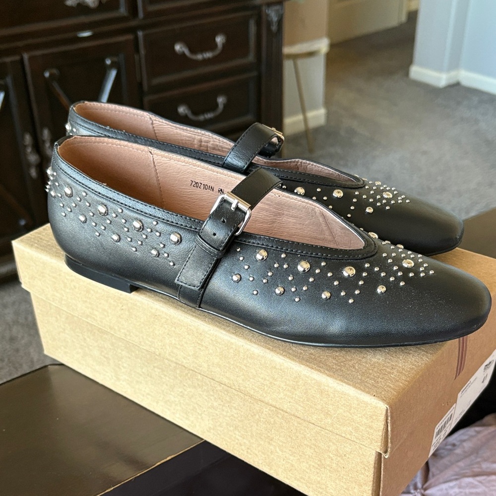 Bibilou Anthropologie Mary Jane Flats with Silver Embellishments 41 (10)
